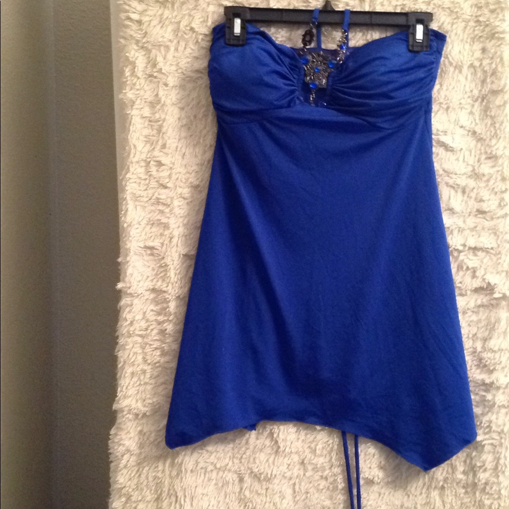 S blue strapless top
